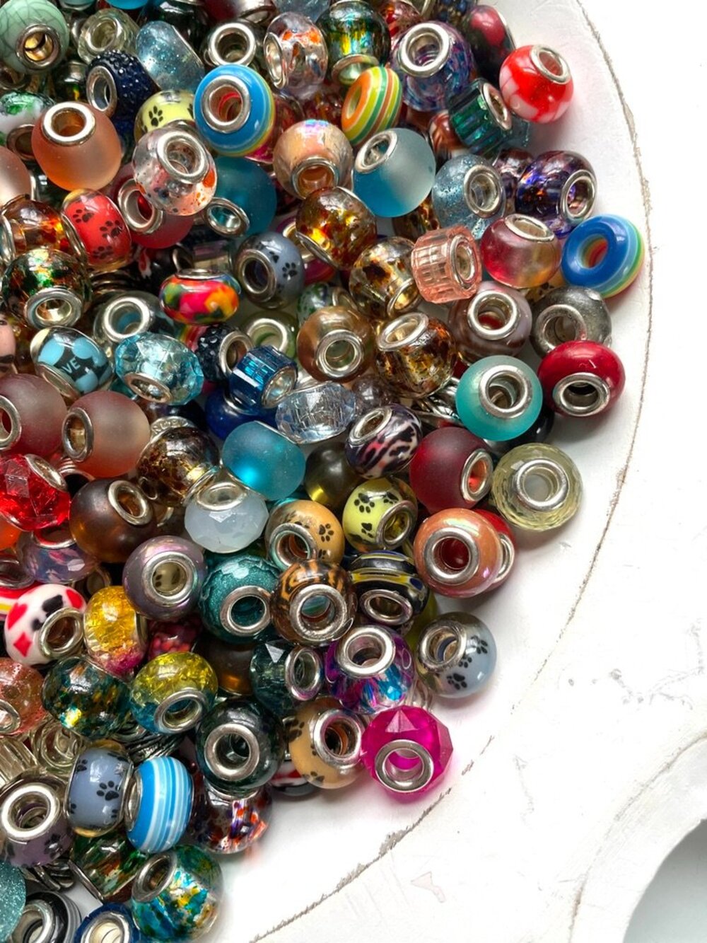 500+ Glass and Silvertone European Bead Lot-Mixed European Bead Lot - Picture 6 of 9